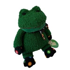 M&M Mars Candy Green Frog Stuffed Animal Plush Fuzzy Terry Cloth Weighted VTG